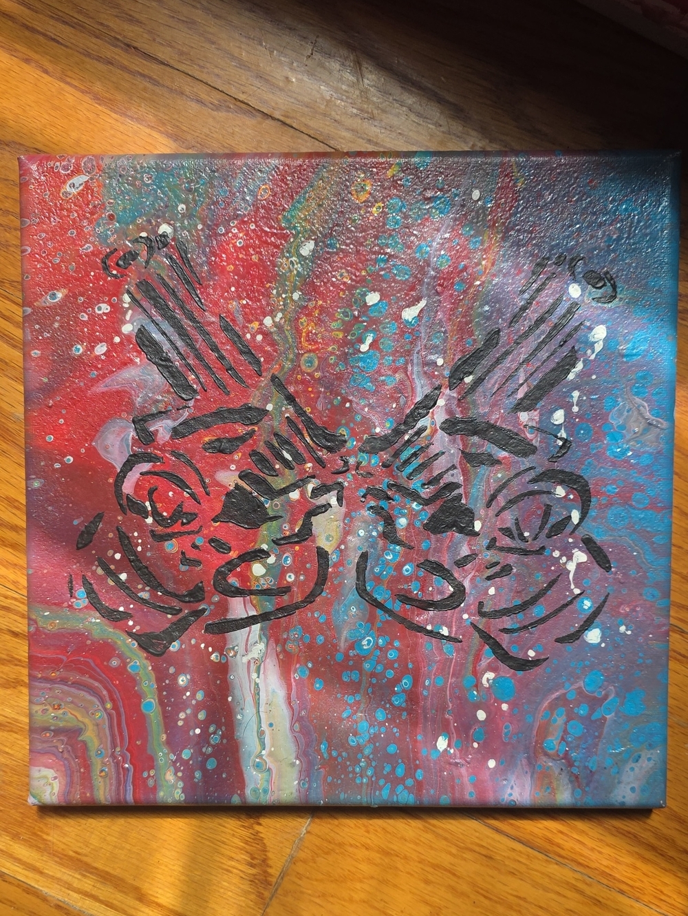 10x10 Gunnerfly Abstract Fluid Art Canvas with Black Accent - Red and Blue